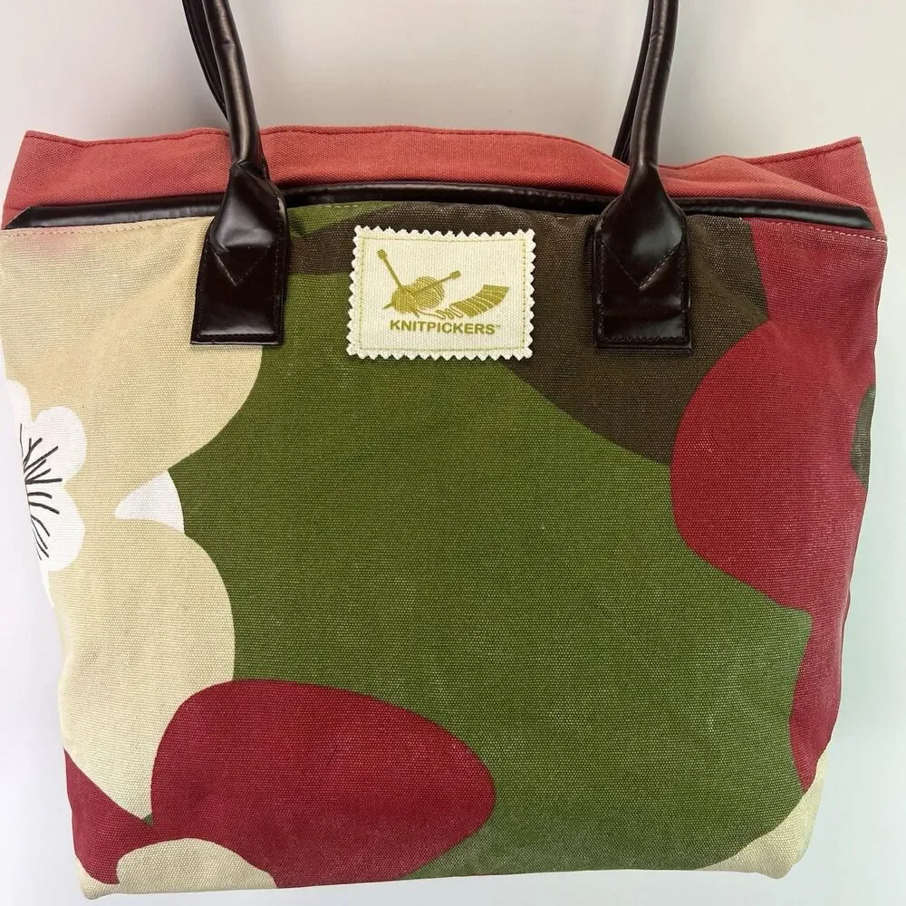 Knitpickers Floral Knitting Project Bag Oversized Canvas Bag Craft Supply Tote - Picture 2 of 8